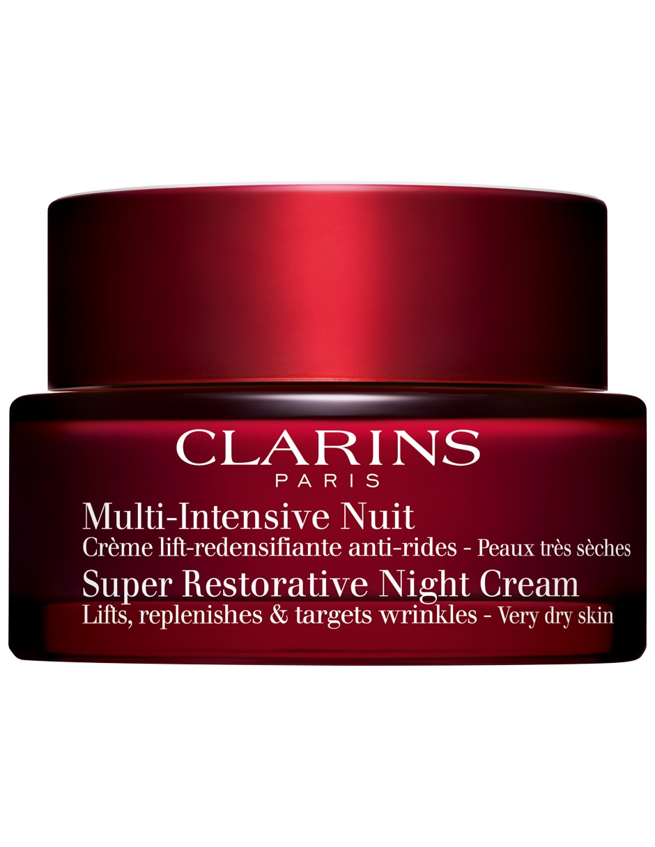 Crema facial recomendada para prevenir signos de la edad de noche Super Restorative Night Clarins para piel seca