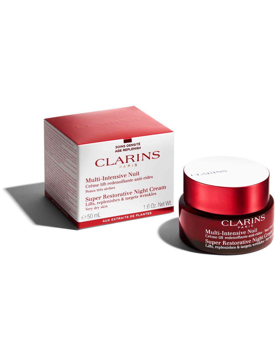Crema facial recomendada para prevenir signos de la edad de noche Super Restorative Night Clarins para piel seca