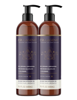 Set Dermolimpiador facial en gel ácido hialurónico + ácido salicílico para piel mixta 500 ml c/u Collagenic para exfoliar Set Dermolimpiador facial en gel ácido hialurónico + ácido salicílico para piel mixta 500 ml c/u Collagenic para exfoliar