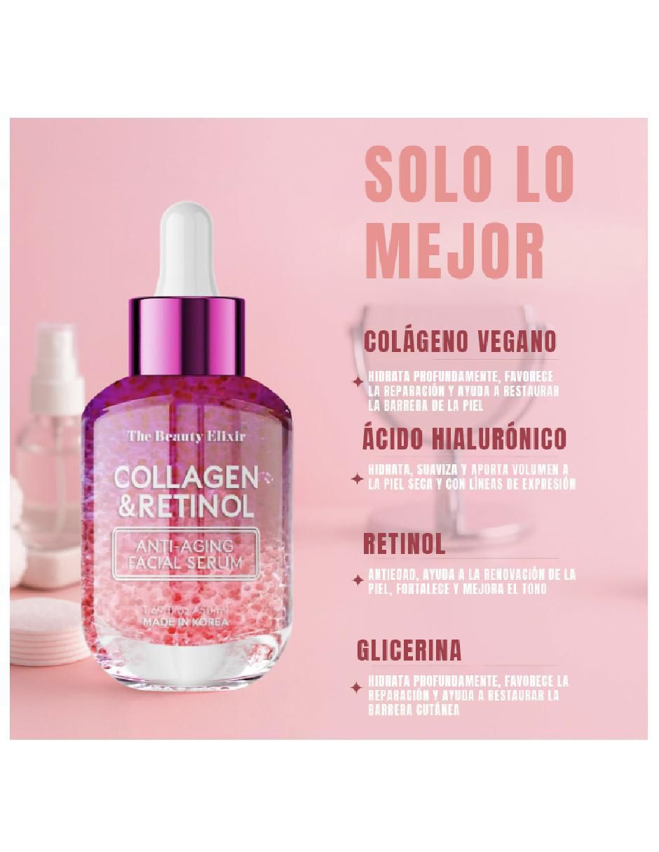 Loción facial antiedad the beauty elixir serum facial antiedad colágeno retinol coreano 50 ml the beauty elixir the beauty elixir