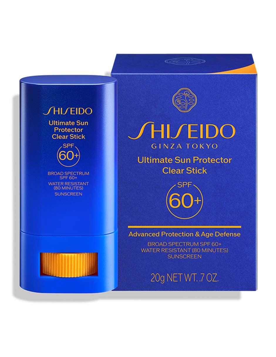 Bloqueador solar fpscontiene suncare ultimate sun protector clear stick spf 60+ shiseido new ultimate sun protector stick 20 g