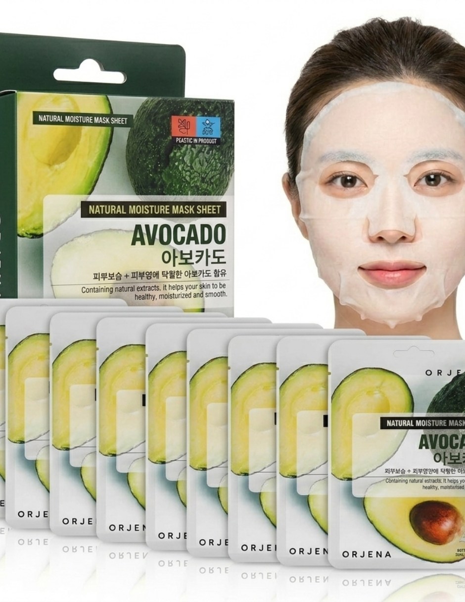 Set mascarilla facial natural celulosa aguacate para nutrir orjena 23 ml