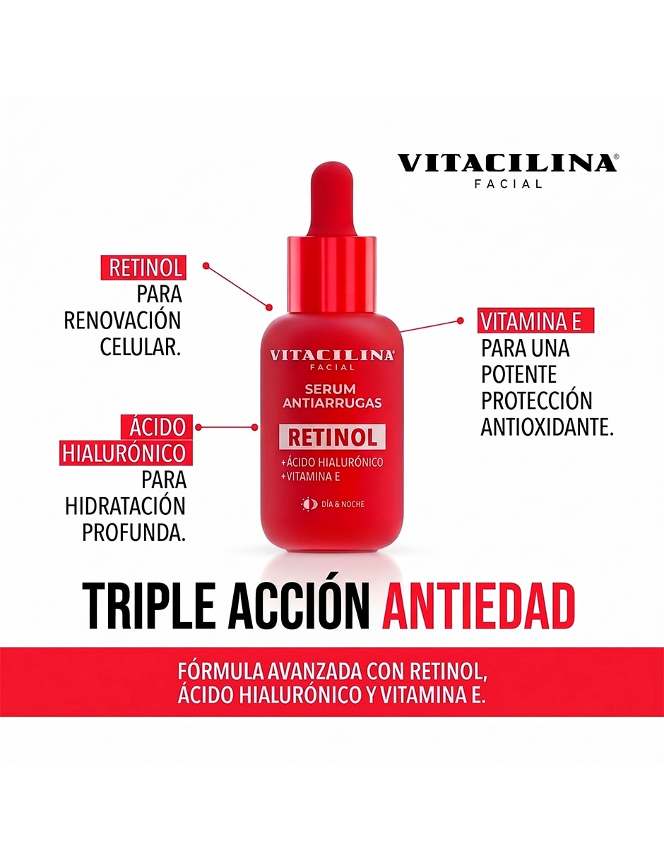 Sérum facial para/de Facial Serum Antiarrugas Retinol 30 Ml Y Alhajero De Hoja VITACILINA de piel Todo tipo piel 4